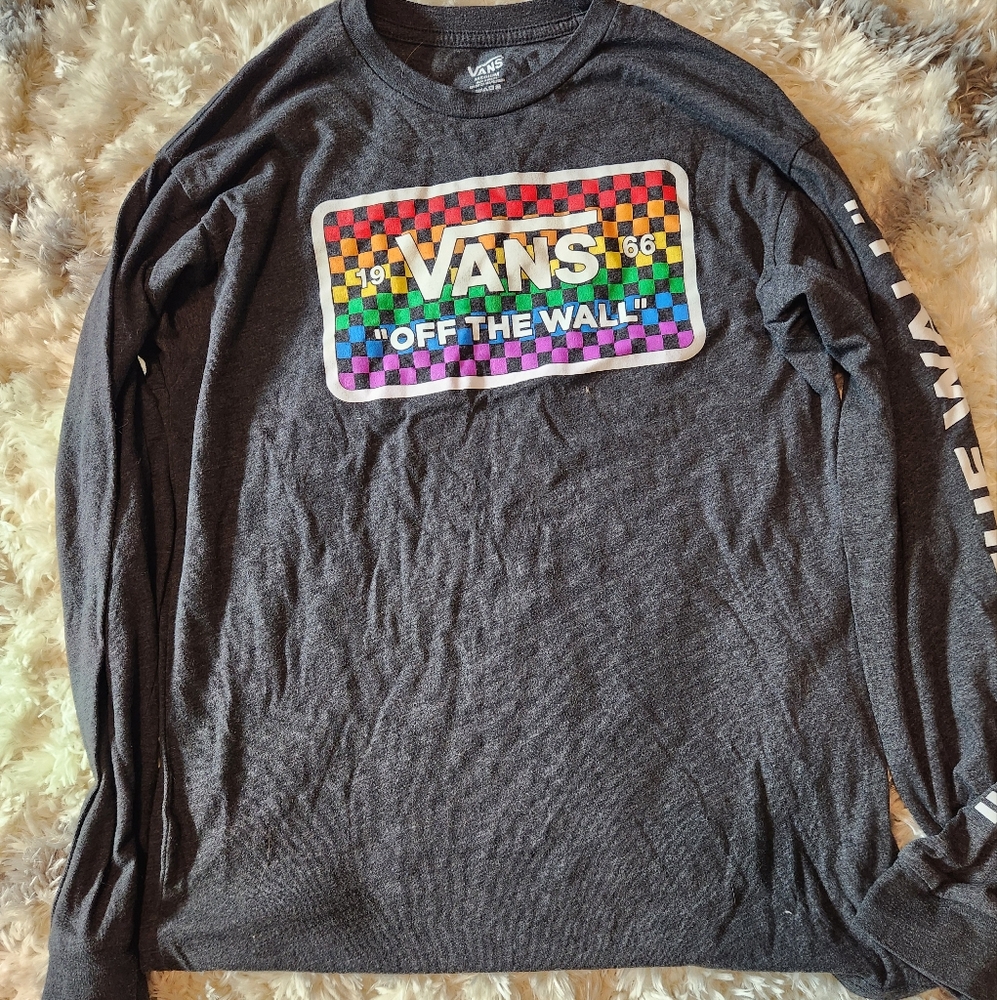 Vans Gray Long Sleeve Tee with Colorful Logo